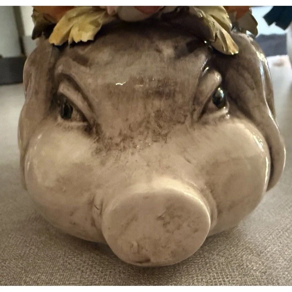 Vintage Piggy Bank Ceramic “made In ITALY” Capodimonte Style Flowers Pottery